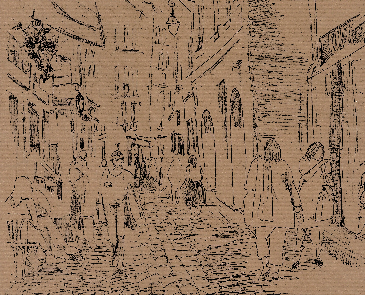 rue piétonne croquis rapide